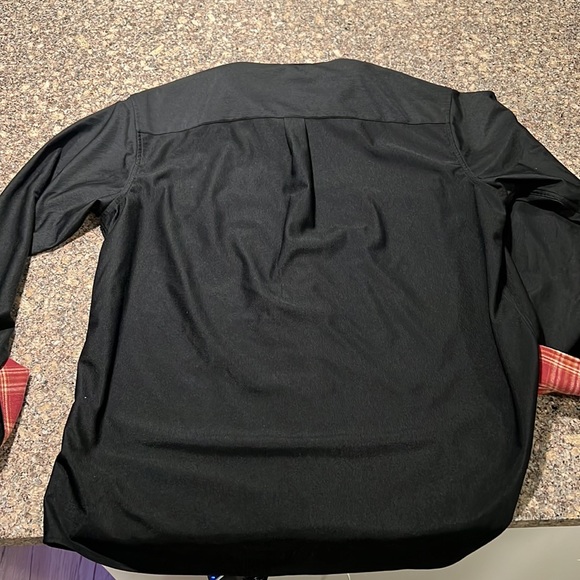 Black corduroy button down shirt. Red flannel on inside of collar/sleeves - Picture 5 of 5